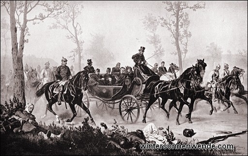 Bismarck geleitet den gefangenen Kaiser Napoleon III. am 2. September 1870 nach der Schlacht bei Sedan zu König Wilhelm.