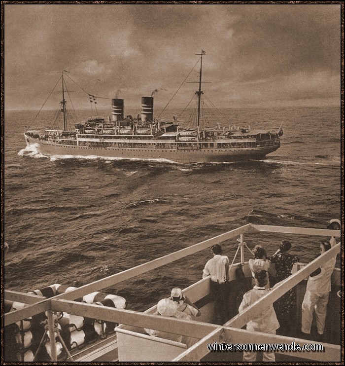 Begegnung zweier deutscher Dampfer auf dem Atlantik.