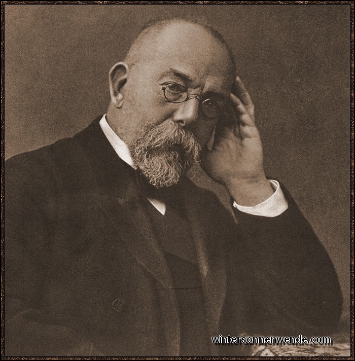 Robert Koch, *1843 in Clausthal, †1910 in 
Baden-Baden. Erforscher von Cholera, Schlafkrankheit, Malaria und Rinderpest.