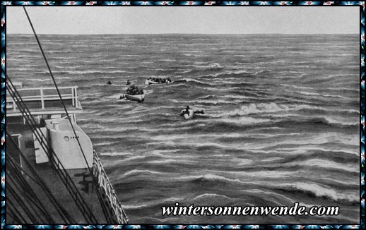 Die Besatzung der torpedierten 'Falaba' in Booten.