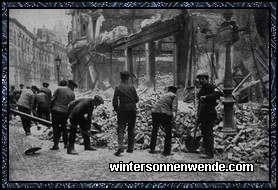 Aufräumungsarbeiten nach der Eroberung Antwerpens.