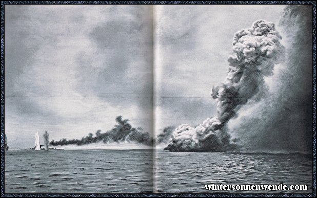 'Queen Mary' fliegt in die Luft infolge deutschen Feuers.