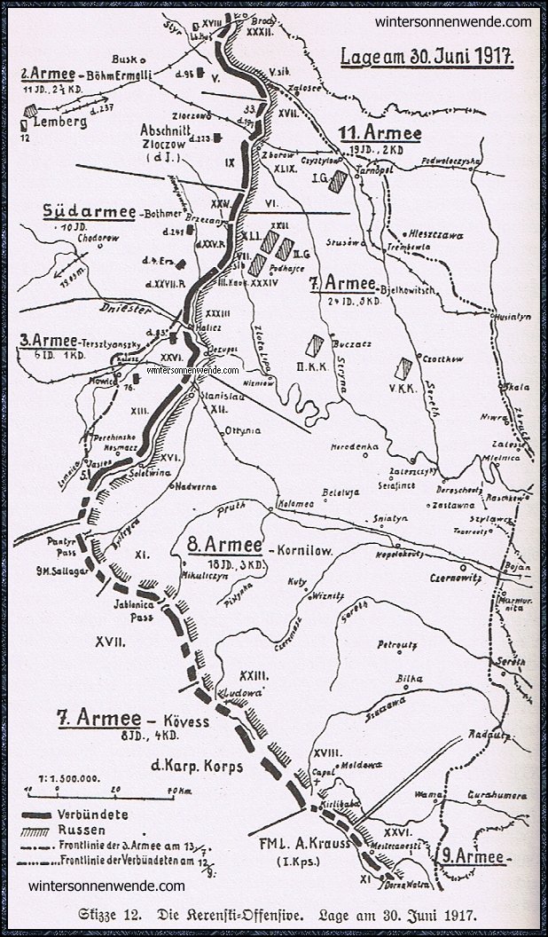 Die Kerenski-Offensive. Lage am 30. Juni 1917.