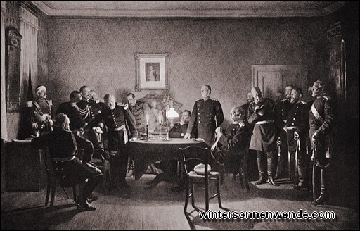 Moltke und Bismarck in Donchery bei den Kapitulationsverhandlungen nach Sedan.
