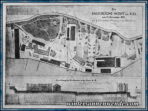 Die Kaiserliche Werft in Kiel-Düsternbrook 1872.