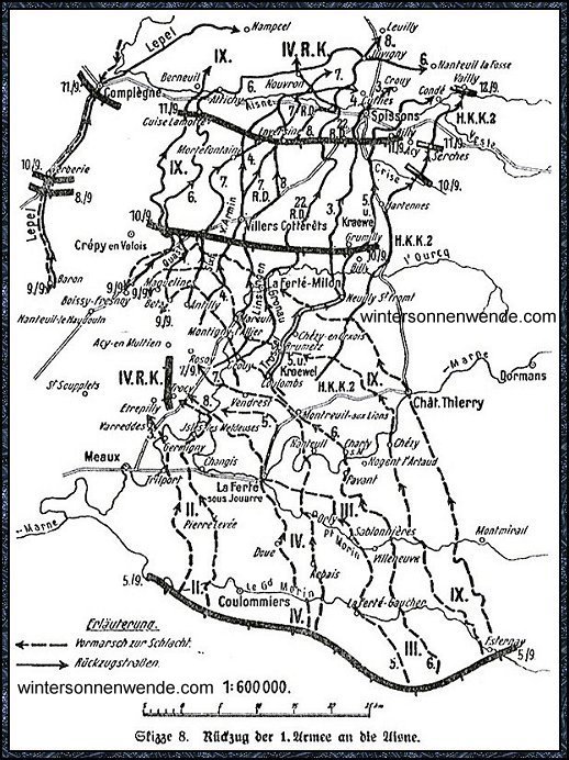 Skizze 8: Rückzug der 1. Armee an die Aisne.