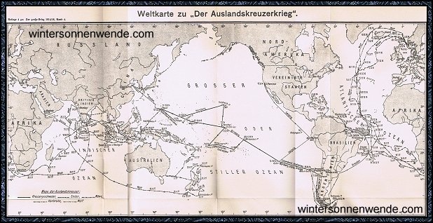 Weltkarte zu ''Der Auslandskreuzerkrieg''.
