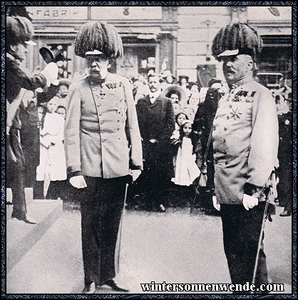 Kaiser Franz Joseph I. während der Huldigung in Serajewo 1908.