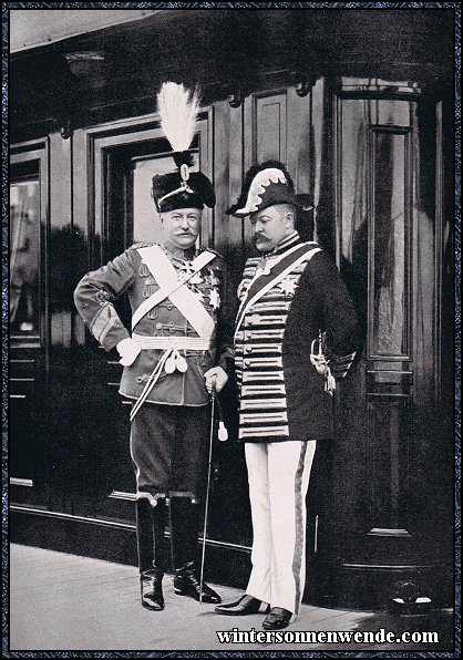 Reichskanzler Fürst Bülow und Außenminister
Iswolski bei der Kaiserzusammenkunft Swinemünde 1907.