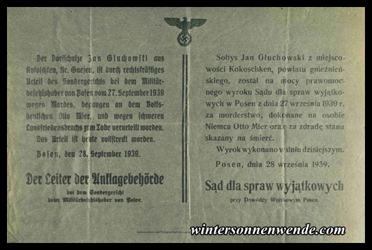 Public poster concerning the execution of a Polish murderer sentenced to death.
