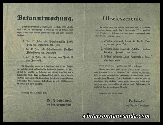 Public posters concerning the execution of Polish murderers sentenced to death.