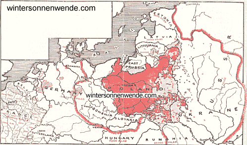 Map 
showing the distribution of the Poles in Poland 
and in the neighbouring countries of Europe