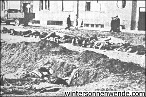 The bodies of murdered Germans lie in the streets of Prague.