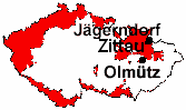 location of Zittau, Jägerndorf and Olmütz